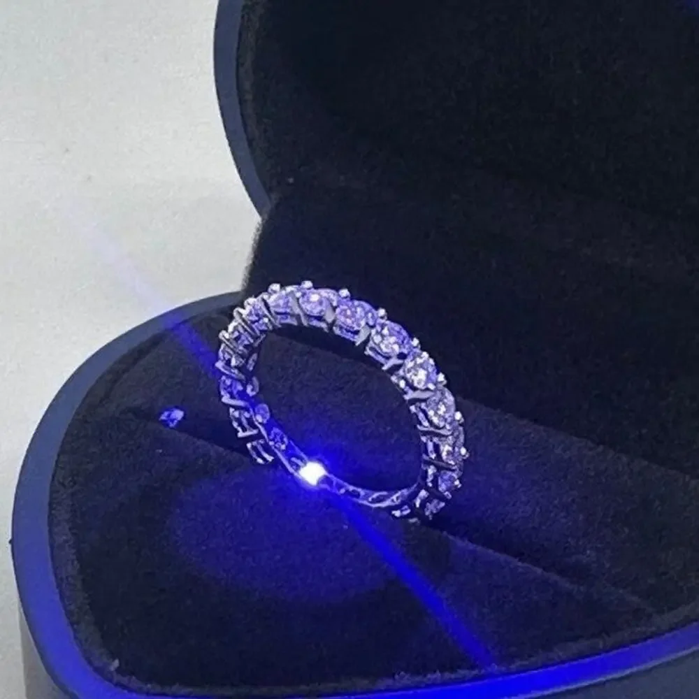 Moissanite Diamond Eternity Band Infinity Ring Pt950 Plated 925 GRA Size 6.5